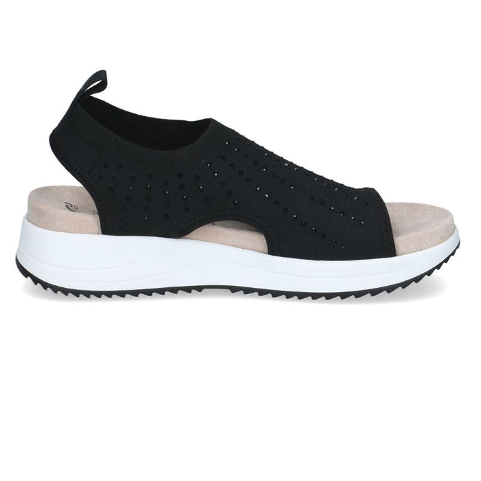 Caprice kimaltavat tekstiilisandaalit musta