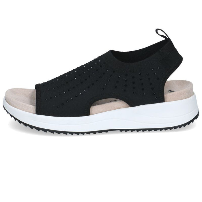 Caprice kimaltavat tekstiilisandaalit musta