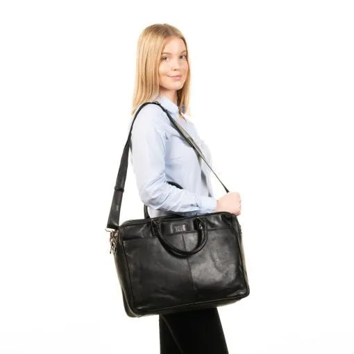 Nahkainen tietokonesalkku A. Eriksson Gullkrona Greg musta