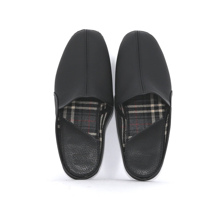 Nahkaiset aamutossut miehille -musta